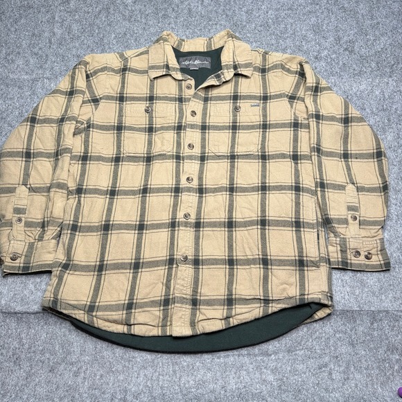 Eddie Bauer Flannel Shirt Jacket Fleece Lined‎ Plaid Button Up Mens L - Picture 1 of 9
